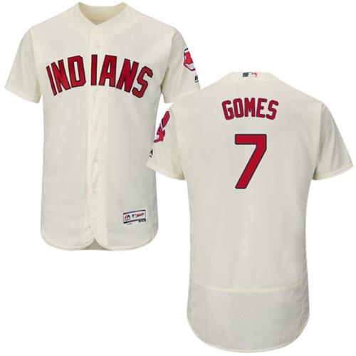 Indians #7 Yan Gomes Cream Flexbase Authentic Collection Stitched MLB Jersey - Click Image to Close